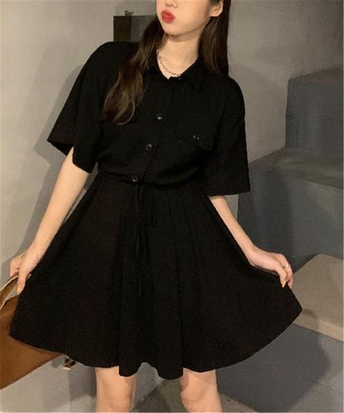 MAISON DE THERESE(メゾン ド テレーズ)の「ハーフボタンウエストマーク シャツワンピース(シャツワンピース・レディース・ブラック/グレー・L/XL/XXL)」の18枚目の写真