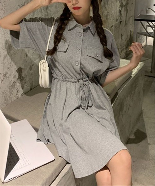 MAISON DE THERESE(メゾン ド テレーズ)の「ハーフボタンウエストマーク シャツワンピース(シャツワンピース・レディース・ブラック/グレー・L/XL/XXL)」の5枚目の写真