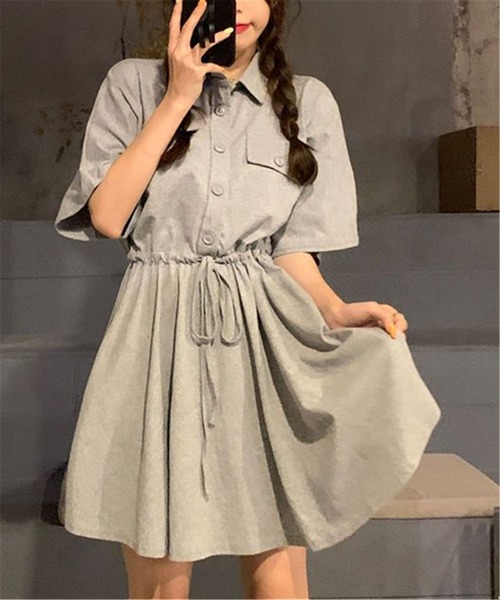 MAISON DE THERESE(メゾン ド テレーズ)の「ハーフボタンウエストマーク シャツワンピース(シャツワンピース・レディース・ブラック/グレー・L/XL/XXL)」の11枚目の写真