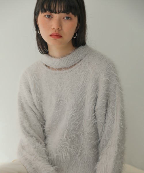 Bab（バブ）の「前後2WAYシャギーショートカーディガン（カーディガン/ボレロ・レディース・ライトグレー/ライトグリーン/アイボリー/グレー・FREE）」の6枚目の写真