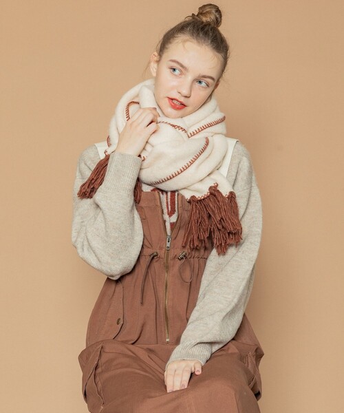 FREAK'S STORE（フリークスストア）の「ハンドステッチ マフラー（マフラー・レディース・ブラック/オフホワイト・ONE SIZE）」の5枚目の写真