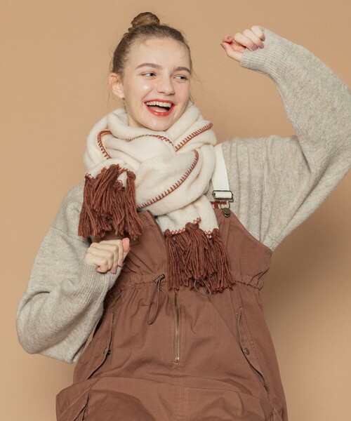 FREAK'S STORE（フリークスストア）の「ハンドステッチ マフラー（マフラー・レディース・ブラック/オフホワイト・ONE SIZE）」の6枚目の写真