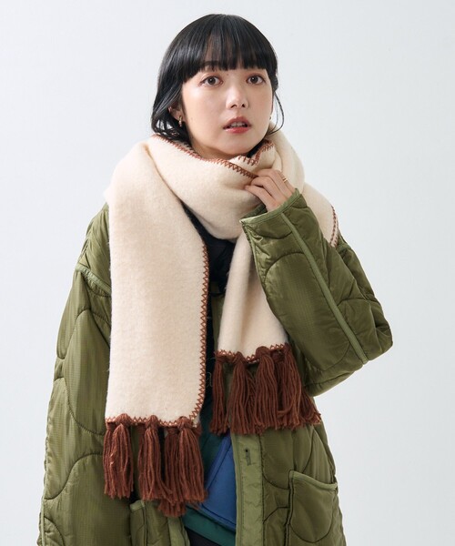 FREAK'S STORE（フリークスストア）の「ハンドステッチ マフラー（マフラー・レディース・ブラック/オフホワイト・ONE SIZE）」の7枚目の写真