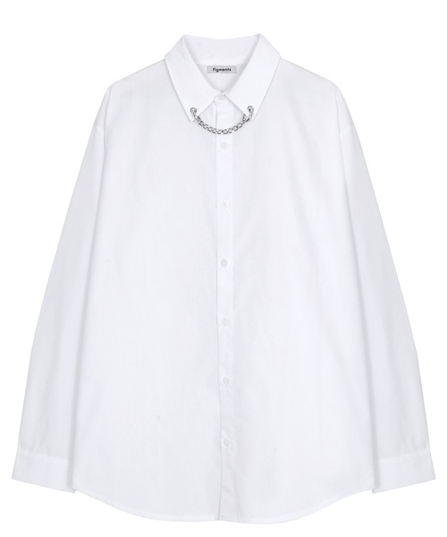 Figments(フィグメンツ)の「ブローチチェーンLSシャツ(シャツ/ブラウス・レディース・ブラック/ホワイト・MEDIUM/SMALL)」の5枚目の写真