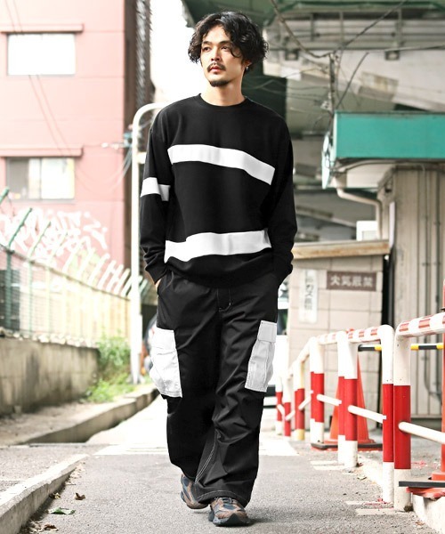 LUXSTYLE(ラグスタイル)の「モノトーン切り替えポンチトレーナー(スウェット・メンズ・D/B/C/A・L/M)」の7枚目の写真