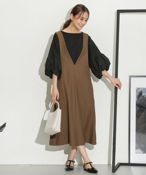 NANO universe（ナノユニバース）の「Ｖネックジャンパースカート（ジャンパースカート・レディース・ブラック/ブラウン/グレー系その他4・FREE）」の3枚目の写真