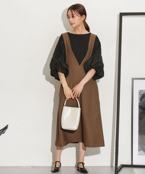 NANO universe（ナノユニバース）の「Ｖネックジャンパースカート（ジャンパースカート・レディース・ブラック/ブラウン/グレー系その他4・FREE）」の12枚目の写真