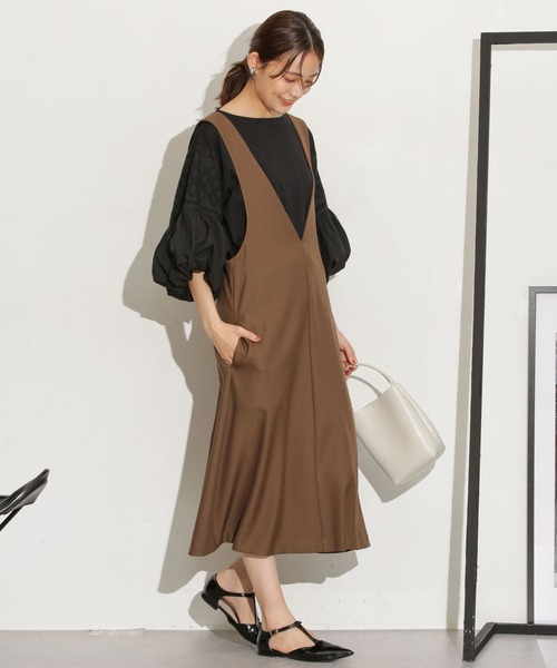 NANO universe（ナノユニバース）の「Ｖネックジャンパースカート（ジャンパースカート・レディース・ブラック/ブラウン/グレー系その他4・FREE）」の14枚目の写真