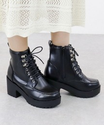 Love Hunter / 厚底レースアップショートモカブーツ 7.9cmヒール サイドファスナー 軽量 韓国・地雷系・ゴシック(1605)
