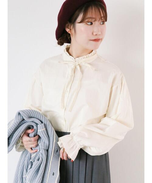 ehka sopo（エヘカソポ）の「柄アソートリボン襟ブラウス（シャツ/ブラウス・レディース・キナリ/グレー/ブラック/オフホワイト・F）」の3枚目の写真