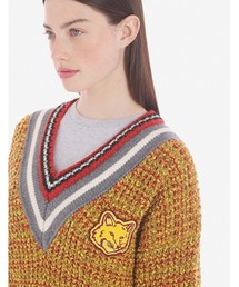 メゾンキツネ MAISON KITSUNE Vネック ニット BOLD FOX HEAD CRAFTY COMFORT JUMPER イエロー レディース lw00803kt1095-h775-mustardmelange MAISON KITSUNE メゾンキツネ Vネック ニット BOLD FOX HEAD