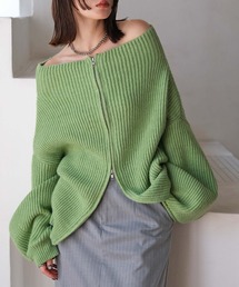 ワイドボトルネックジップアップニットプルオーバー