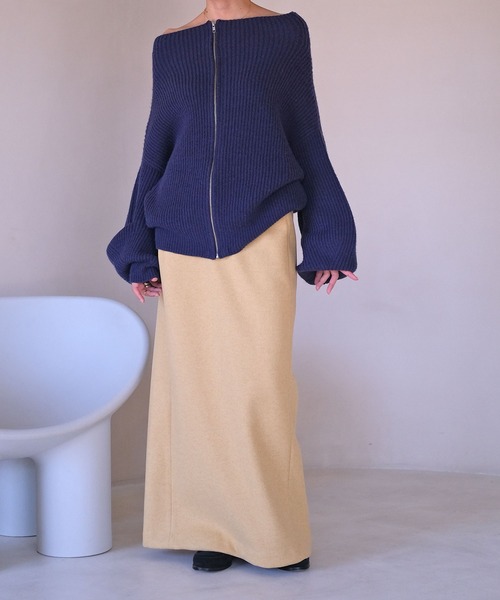 AKTE（アクテ）の「ワイドボトルネックジップアップニットプルオーバー（ニット/セーター・レディース・ネイビー/ピンク/グリーン・FREE）」の13枚目の写真