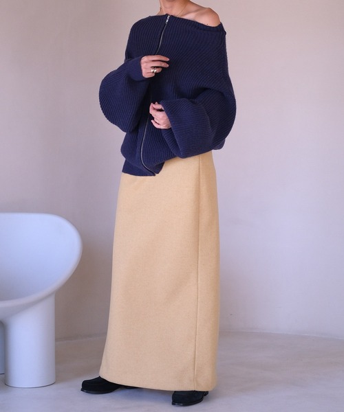 AKTE（アクテ）の「ワイドボトルネックジップアップニットプルオーバー（ニット/セーター・レディース・ネイビー/ピンク/グリーン・FREE）」の15枚目の写真