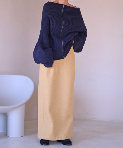 AKTE（アクテ）の「ワイドボトルネックジップアップニットプルオーバー（ニット/セーター・レディース・ネイビー/ピンク/グリーン・FREE）」の19枚目の写真