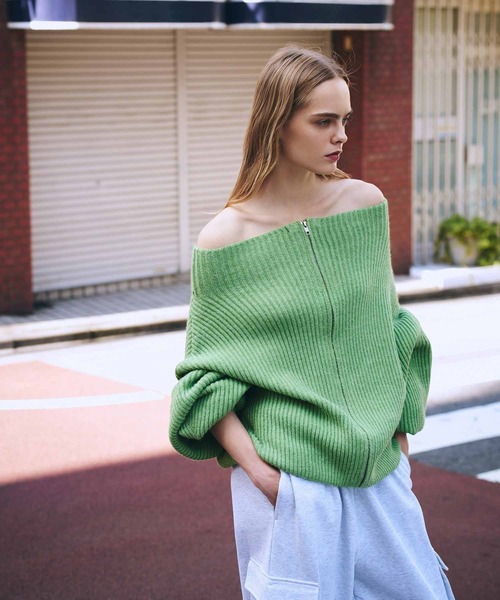 セール】ワイドボトルネックジップアップニットプルオーバー（ニット