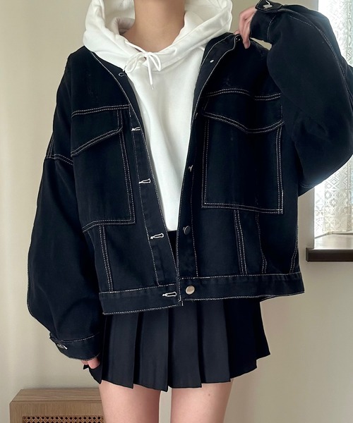 Cham.（チャム）の「オーバーサイズダメージデニムジャケット（デニムジャケット・レディース・ブルー/ブラック・F）」の7枚目の写真