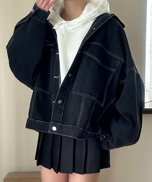 Cham.（チャム）の「オーバーサイズダメージデニムジャケット（デニムジャケット・レディース・ブルー/ブラック・F）」の8枚目の写真