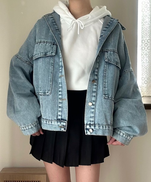 Cham.（チャム）の「オーバーサイズダメージデニムジャケット（デニムジャケット・レディース・ブルー/ブラック・F）」の9枚目の写真