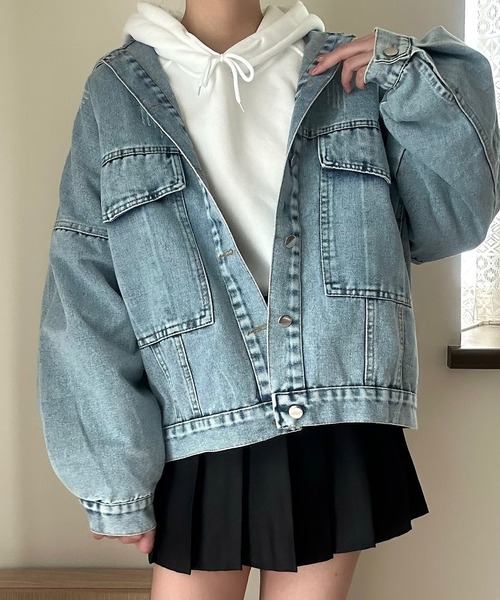 Cham.（チャム）の「オーバーサイズダメージデニムジャケット（デニムジャケット・レディース・ブルー/ブラック・F）」の10枚目の写真