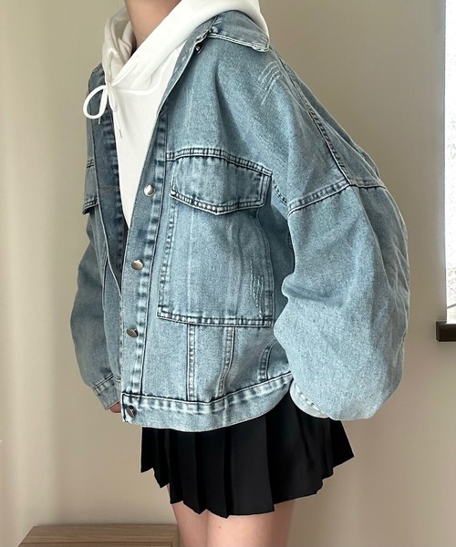 Cham.（チャム）の「オーバーサイズダメージデニムジャケット（デニムジャケット・レディース・ブルー/ブラック・F）」の13枚目の写真