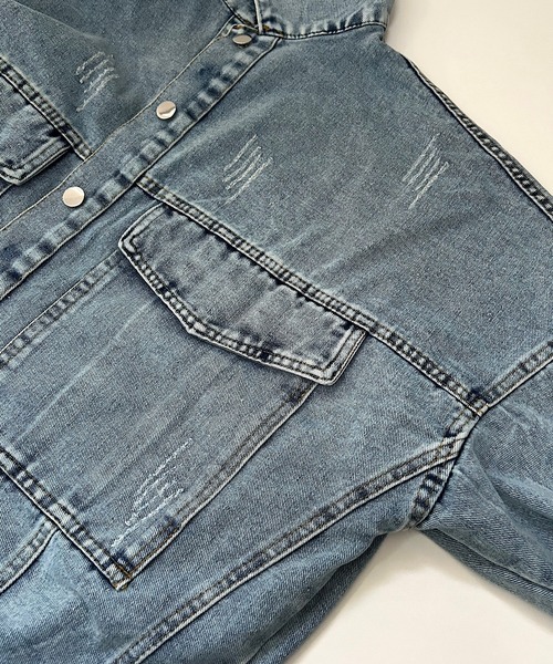 Cham.（チャム）の「オーバーサイズダメージデニムジャケット（デニムジャケット・レディース・ブルー/ブラック・F）」の15枚目の写真