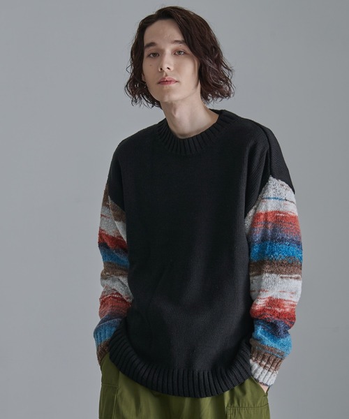 Revo.（レボ）の「Revo.　グラデーションスリーブ クルーネックニット（ニット/セーター・メンズ・カーキ/ホワイト/ブラック・L/M）」の2枚目の写真