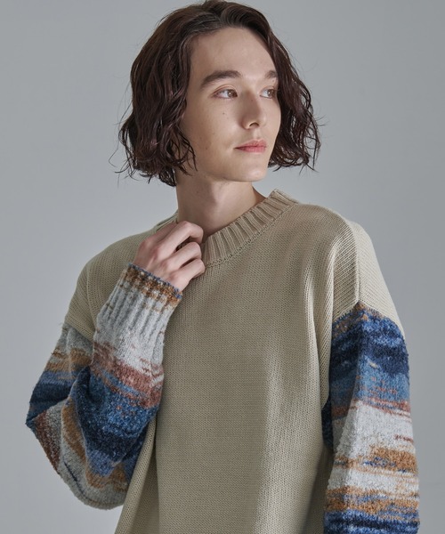 Revo.（レボ）の「Revo.　グラデーションスリーブ クルーネックニット（ニット/セーター・メンズ・カーキ/ホワイト/ブラック・L/M）」の14枚目の写真