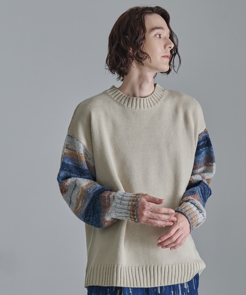 Revo.（レボ）の「Revo.　グラデーションスリーブ クルーネックニット（ニット/セーター・メンズ・カーキ/ホワイト/ブラック・L/M）」の18枚目の写真