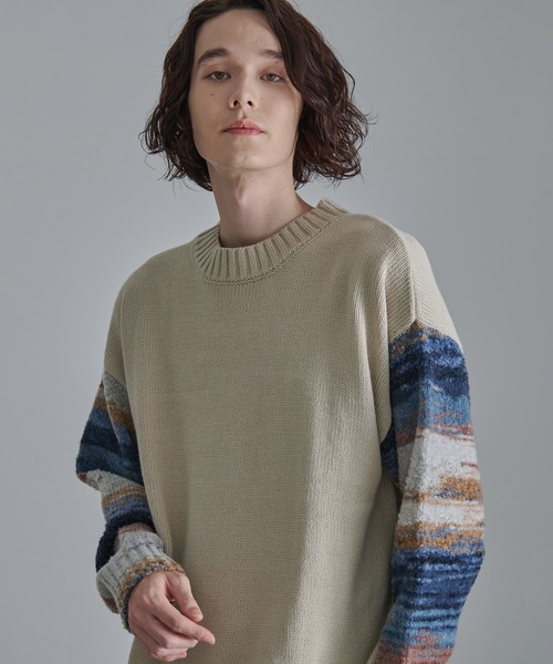 Revo.（レボ）の「Revo.　グラデーションスリーブ クルーネックニット（ニット/セーター・メンズ・カーキ/ホワイト/ブラック・L/M）」の22枚目の写真