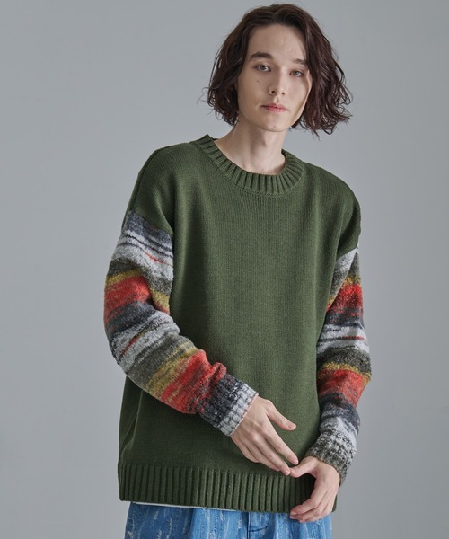 Revo.（レボ）の「Revo.　グラデーションスリーブ クルーネックニット（ニット/セーター・メンズ・カーキ/ホワイト/ブラック・L/M）」の5枚目の写真