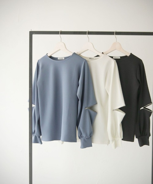 cheriella（シェリエラ）の「【cheriella】WEB限定カットジョーゼット袖ファスナープルオーバー WEB LIMITED CUT GEORGETTE ZIP SLEEVE PULLOVER（Tシャツ/カットソー・レディース・ブラック/ライトブルー/オフホワイト・M）」の9枚目の写真
