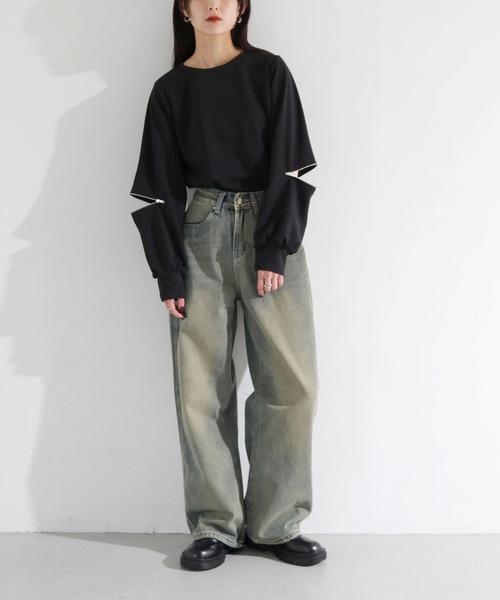 cheriella（シェリエラ）の「【cheriella】WEB限定カットジョーゼット袖ファスナープルオーバー WEB LIMITED CUT GEORGETTE ZIP SLEEVE PULLOVER（Tシャツ/カットソー・レディース・ブラック/ライトブルー/オフホワイト・M）」の20枚目の写真