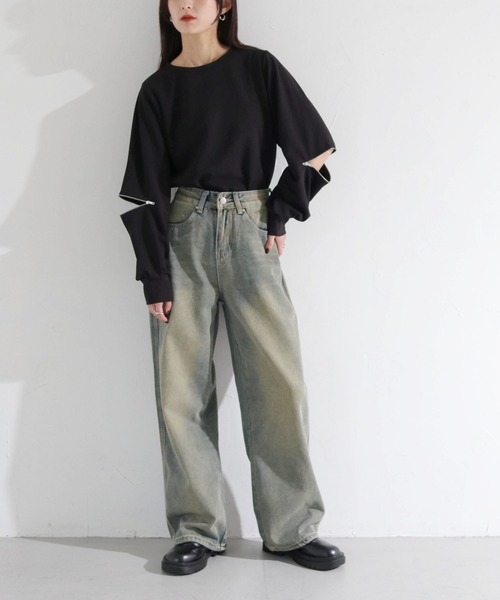 cheriella（シェリエラ）の「【cheriella】WEB限定カットジョーゼット袖ファスナープルオーバー WEB LIMITED CUT GEORGETTE ZIP SLEEVE PULLOVER（Tシャツ/カットソー・レディース・ブラック/ライトブルー/オフホワイト・M）」の21枚目の写真