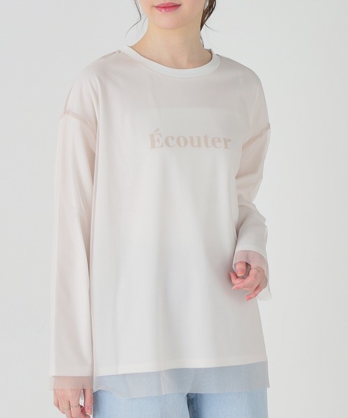 Honeys（ハニーズ）の「チュール重ねＴシャツ（Tシャツ/カットソー・レディース・ホワイト/ブラック/ベージュ・S/M/L/LL）」の3枚目の写真