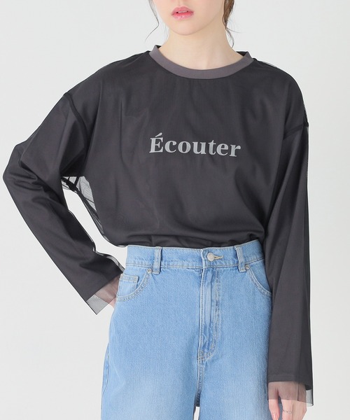 Honeys（ハニーズ）の「チュール重ねＴシャツ（Tシャツ/カットソー・レディース・ホワイト/ブラック/ベージュ・S/M/L/LL）」の2枚目の写真