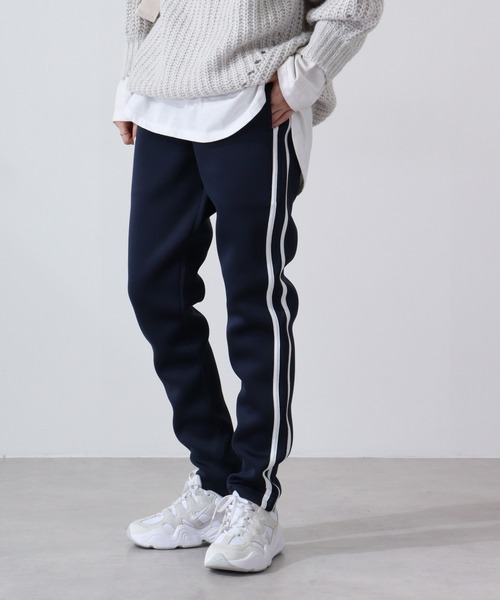 FUNALIVE(ファンアライブ)の「Bonded lines skinny pants /ライン入りスキニーパンツ unisex(スウェットパンツ・メンズ・ベージュ/ネイビー/カーキ/ブラック×ホワイト/杢グレー/ブラック×イエロー・M/L/XL)」の18枚目の写真