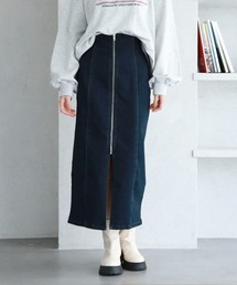 フロントZIPデニムタイトスカート