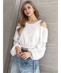 ショルダーオープンジャカードブラウス