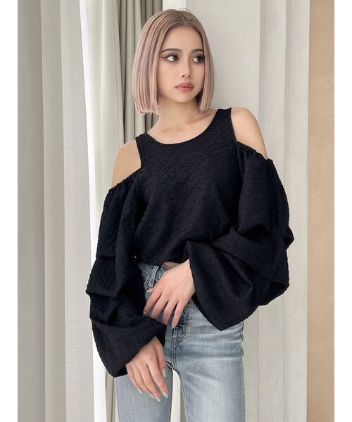 GYDA（ジェイダ）の「ショルダーオープンジャカードブラウス（シャツ/ブラウス・レディース・オフホワイト/ブラック・FREE）」の2枚目の写真