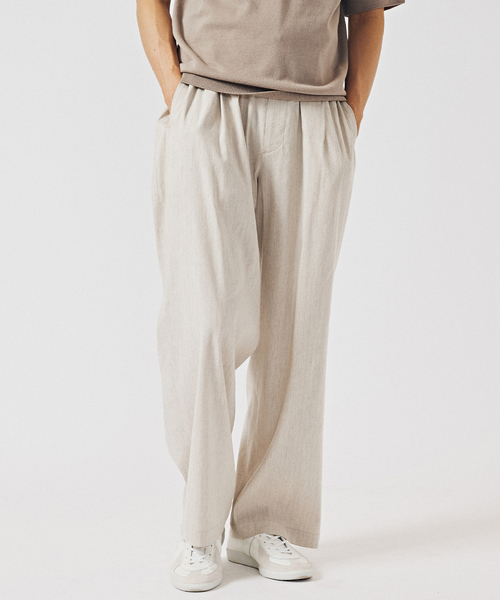 EDIFICE(エディフィス)の「リネン/ビスコース ストライプ ワイドイージーパンツ(スラックス・メンズ・ブラック/アイボリー・MEDIUM/LARGE)」の1枚目の写真