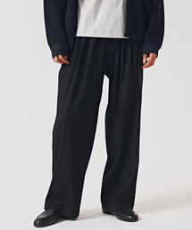 EDIFICE | リネン/ビスコース ストライプ ワイドイージーパンツ(スラックス)