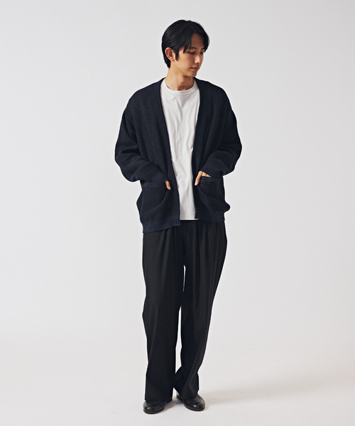 EDIFICE(エディフィス)の「リネン/ビスコース ストライプ ワイドイージーパンツ(スラックス・メンズ・ブラック/アイボリー・MEDIUM/LARGE)」の3枚目の写真