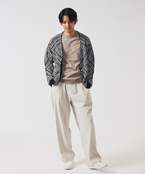 EDIFICE(エディフィス)の「リネン/ビスコース ストライプ ワイドイージーパンツ(スラックス・メンズ・ブラック/アイボリー・MEDIUM/LARGE)」の6枚目の写真