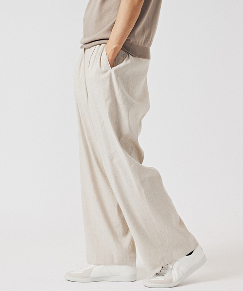 EDIFICE(エディフィス)の「リネン/ビスコース ストライプ ワイドイージーパンツ(スラックス・メンズ・ブラック/アイボリー・MEDIUM/LARGE)」の10枚目の写真