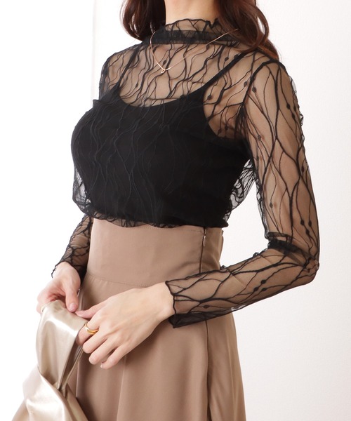 Lace Ladies(レースレディース)の「メロウ フリル プチハイネック シアー トップス(その他トップス・レディース・アイボリー/ブラック/ホワイト・FREE)」の6枚目の写真