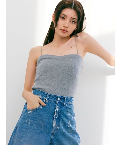 MURUA（ムルーア）の「2WAYリブキャミソール（ニット/セーター・レディース・ベージュ/アイボリー/ブラック/グレー・FREE）」の4枚目の写真