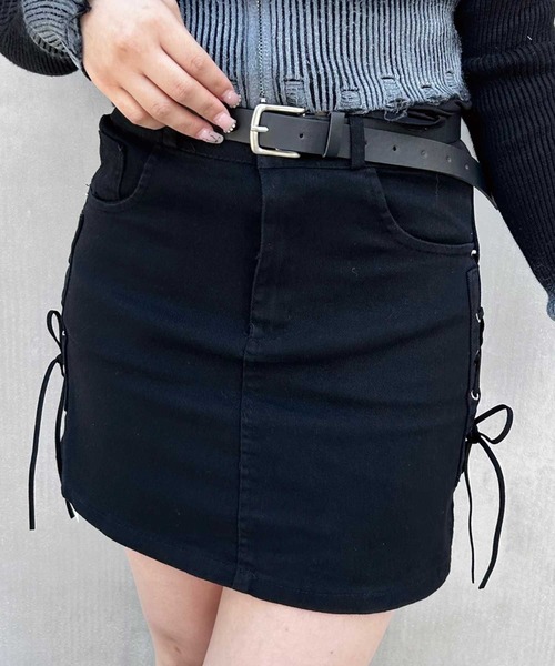 SPIGA（スピーガ）の「ﾍﾞﾙﾄ付ｻｲﾄﾞﾚｰｽｱｯﾌﾟﾐﾆｽｶｰﾄ（スカート・レディース・ブラウン/ブラック/ホワイト・MEDIUM/SMALL）」の3枚目の写真