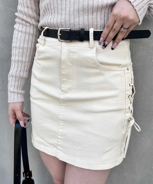 SPIGA（スピーガ）の「ﾍﾞﾙﾄ付ｻｲﾄﾞﾚｰｽｱｯﾌﾟﾐﾆｽｶｰﾄ（スカート・レディース・ブラウン/ブラック/ホワイト・MEDIUM/SMALL）」の5枚目の写真