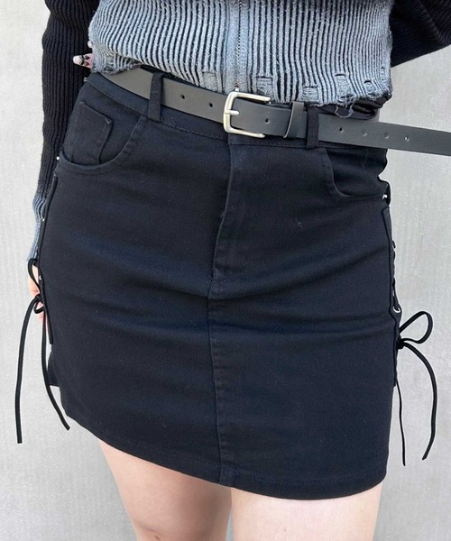 SPIGA（スピーガ）の「ﾍﾞﾙﾄ付ｻｲﾄﾞﾚｰｽｱｯﾌﾟﾐﾆｽｶｰﾄ（スカート・レディース・ブラウン/ブラック/ホワイト・MEDIUM/SMALL）」の9枚目の写真